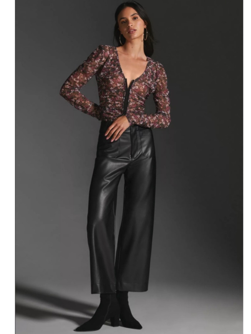 Anthropologie Maeve Colette Faux Leather Crop Wide Leg Pants Black 30